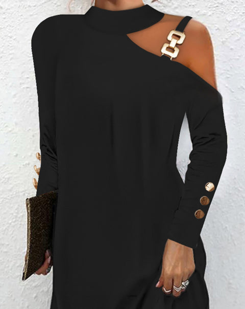 Robe simple à boutons et boucle en métal pour femme, vêtement m300737 