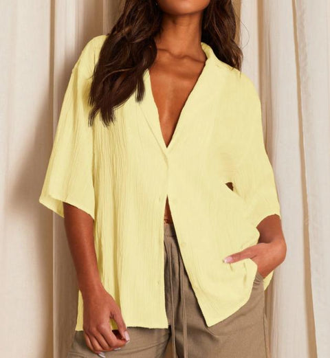 Cardigan ample et décontracté à boutons, chemise à manches mi-longues m301489 