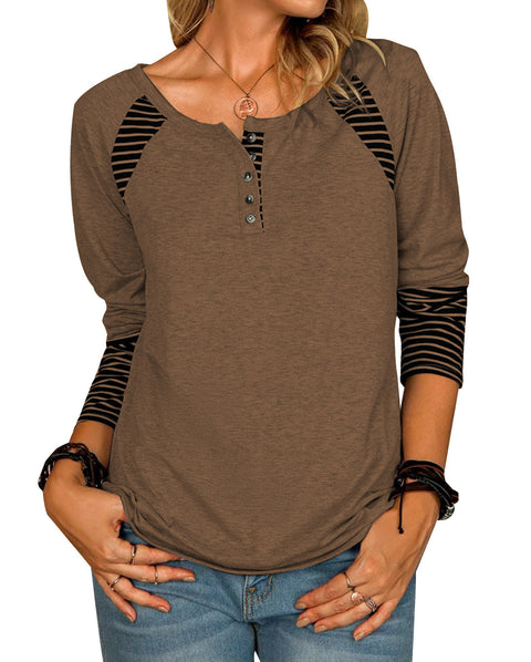 Damen Langarm Bedrucktes Gestreiftes Casual T-Shirt Top Weiblich M300352 