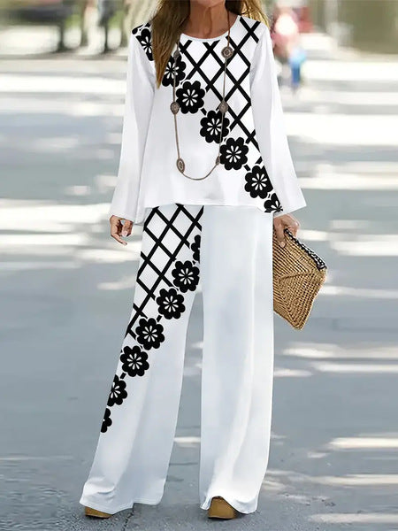 Neues Damenmode-Shirt-Set mit Rundhalsausschnitt und 3D-Druck m301240 