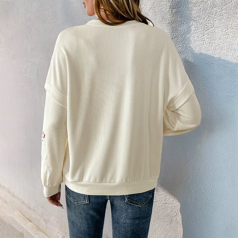 Pull ras du cou décontracté à manches longues texturé, haut brodé et épissé m300812 
