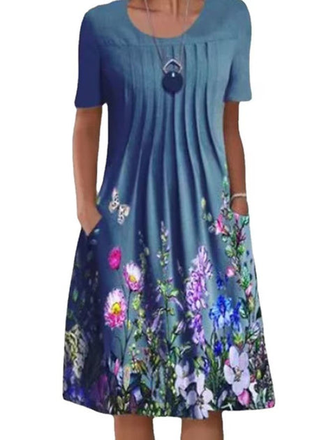 Robe mi-longue à imprimé floral, col rond, poches, printemps/été, pour femme, m300037 