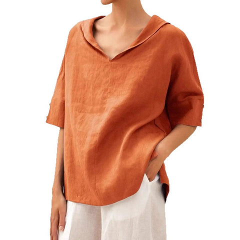 Solid color cotton and linen loose hooded top T-shirt m302700