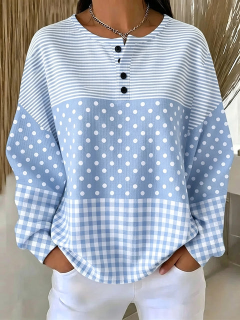 Crew neck 4 buckle spring and autumn fashion pattern 3D printing casual loose women's sweater FF303411 03