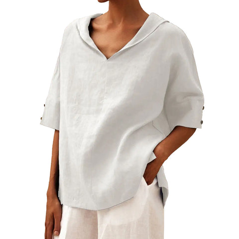 Women's solid color cotton and linen loose hooded top T-shirt m301294