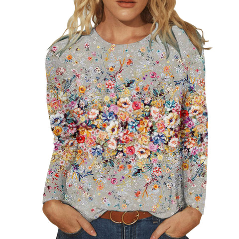 T-shirt ample à col rond et manches 3/4 pour femme, imprimé M300227 