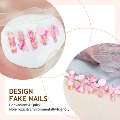 Porter des coussinets à ongles Nail art en forme de longue pipe à eau Accessoires en forme de nœud de bonbon tridimensionnel Coussinets à ongles 24 pièces