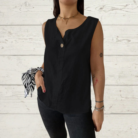 Chemise ample à col en V pour femme, haut boutonné en coton et lin, m301206 