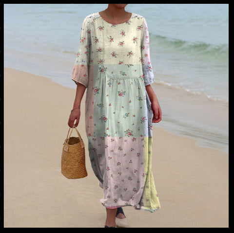 Robe longue à col ras du cou pour femme, imprimée, décontractée, tendance, m301059