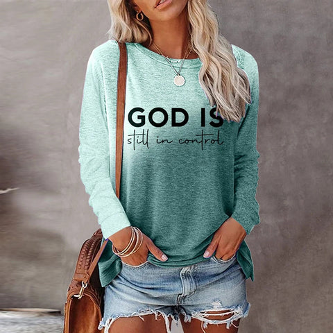 Rundhals-T-Shirt Damen Langarm Lose bedrucktes Oberteil m300648 