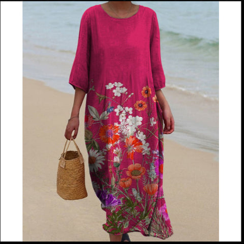 Robe longue à col ras du cou pour femme, imprimée, décontractée, tendance, m301059