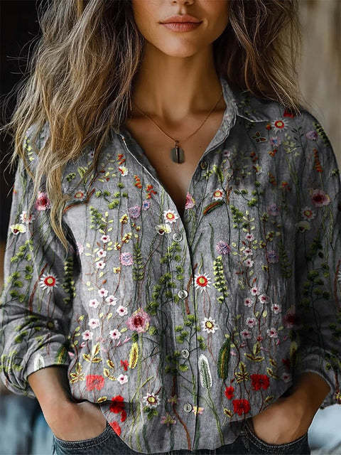Fashion women's clothing European and American versatile printing casual lapel m301565