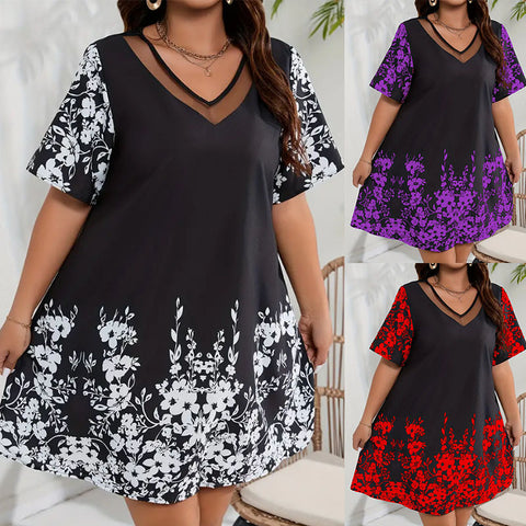 Robe ample, confortable et décontractée, à manches courtes, en maille imprimée et coutures M300199 