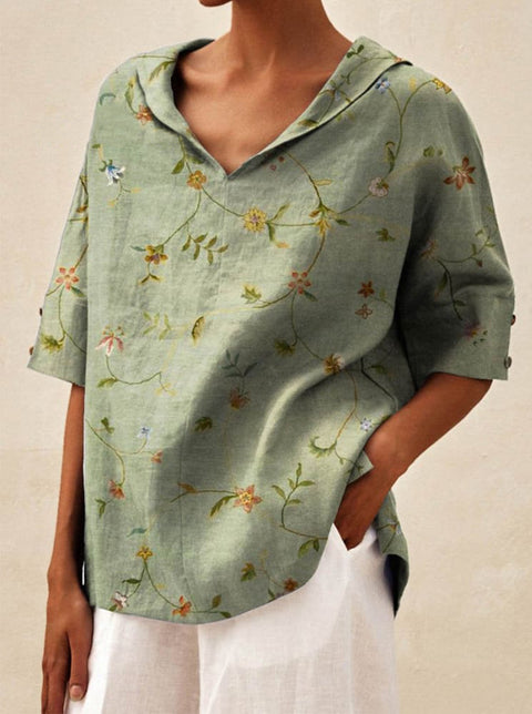Solid color cotton and linen loose hooded top T-shirt m302700