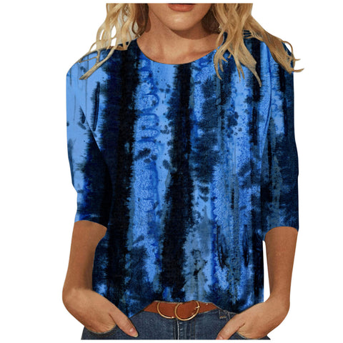 T-shirt ample à col rond et manches 3/4 pour femme, imprimé M300227 