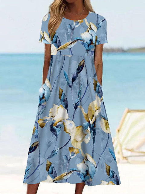 Robe trapèze décontractée à col rond et taille moyenne pour femme, nouvelle collection d'été, imprimée, m300040 