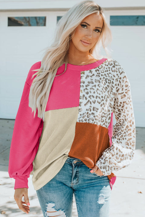 Nouveau haut à manches longues en tricot à imprimé léopard contrasté pour femme m300950 