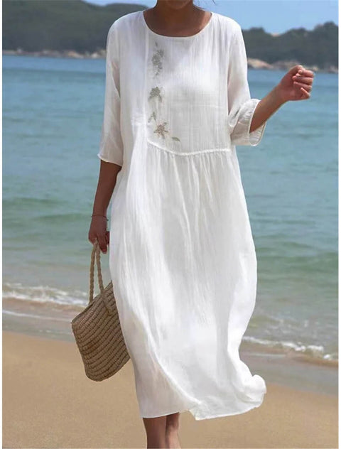 Robe longue à col ras du cou pour femme, imprimée, décontractée, tendance, m301059