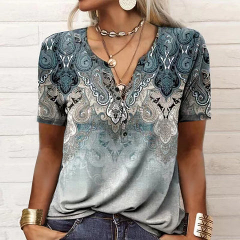 T-shirt femme à manches courtes, imprimé ethnique, mode femme m300017 
