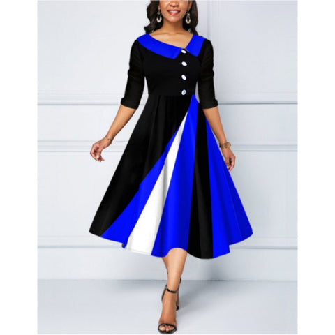 Robe longue à manches cinq-quarts et boutons imprimés en 3D m300864 