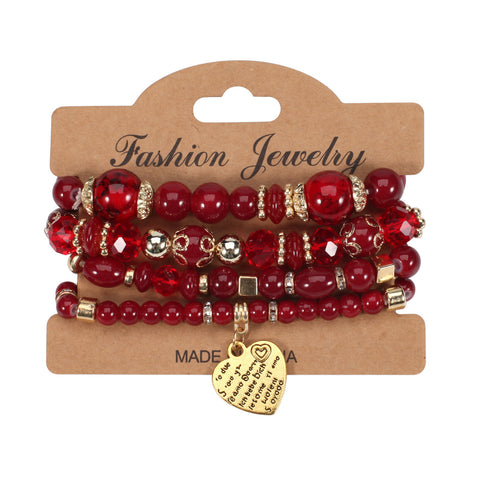 Bohemian beaded peach heart love bracelet, rhinestone elastic bracelet m3331225