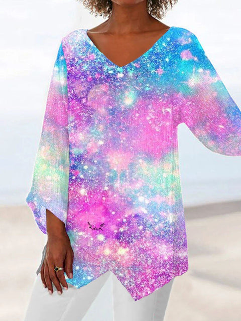 Damen-T-Shirt mit V-Ausschnitt und neunviertellangen Ärmeln und Tiermotiven, lockeres Motiv, m301289 