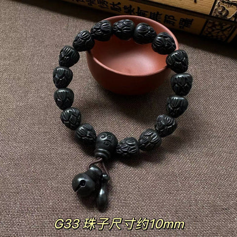 Bracelet de perles de Bouddha en jujube frappé par la foudre, bracelet Wenwan en bois gravé de perles de main de mantra à six caractères m3331239