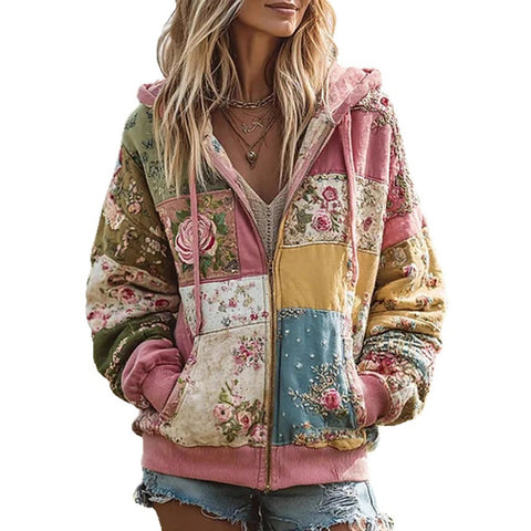 New loose women's casual flower print hoodie m301958
