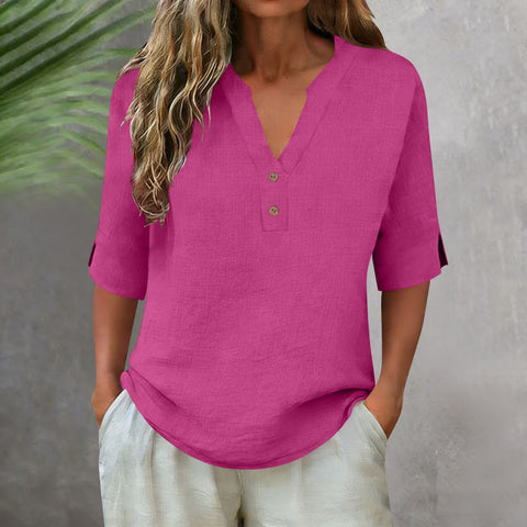 Summer solid color stand-up collar button-down medium-sleeved women's shirt m302791