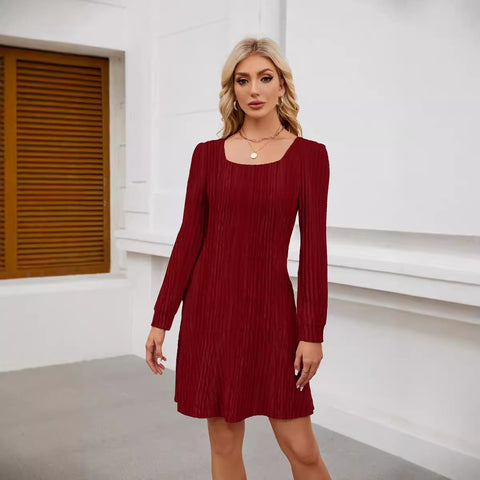 Robe à manches longues et col carré, manches lanternes, poches pour poupées, m300921 