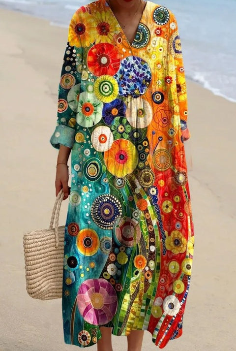 Robe décontractée à manches imprimées en 3D pour femme, motif floral, m301071