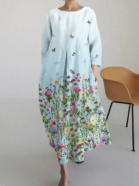 Robe ample à col ras du cou et manches longues pour femme, haut de gamme, imprimée, m301049