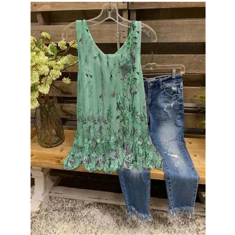 Süßes bedrucktes, lockeres, ärmelloses Tanktop in großer Größe, T-Shirt m300907 