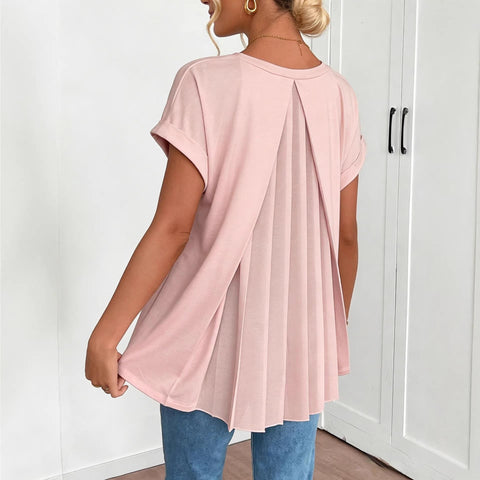 Back pleated V-neck short-sleeved top m302624