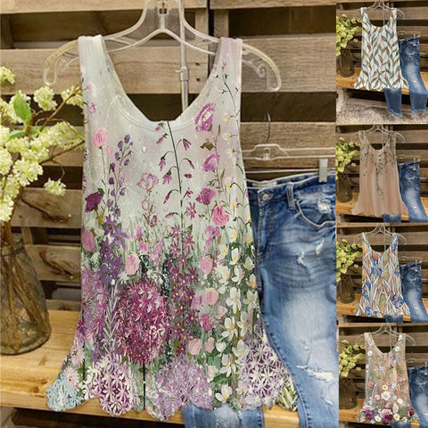 Süßes bedrucktes, lockeres, ärmelloses Tanktop in großer Größe, T-Shirt m300907 