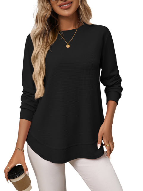Loose waffle casual versatile T-shirt knitted long sleeve m302121