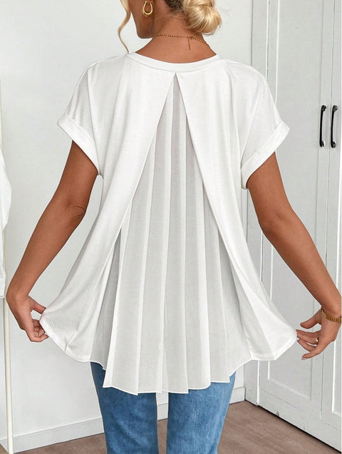 Back pleated V-neck short-sleeved top m302624