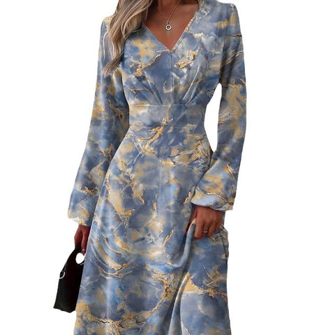 Robe imprimée tendance à col en V et manches longues m300931 