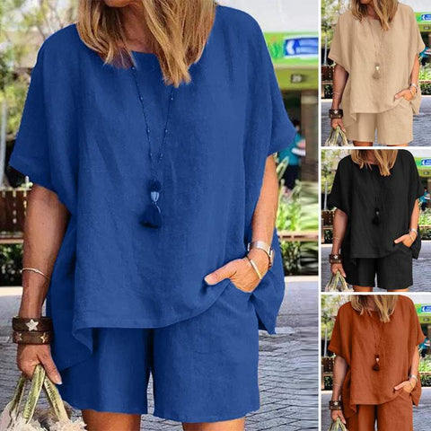 Ensemble deux pièces ample à manches courtes et short, style décontracté, m301179 