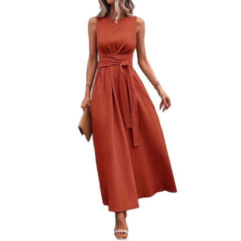 Solid color casual strap sleeveless cotton dress m302806