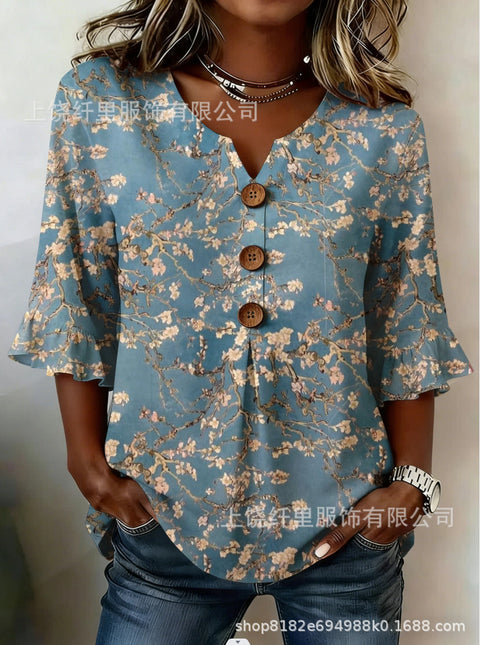 Haut cardigan à boucle et manches longues pour femmes, imprimé floral numérique 3D m302703