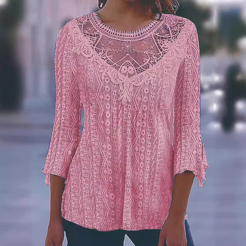 Nouvelle chemise confortable et décontractée à manches sept-quarts avec dentelle creuse et épissure m300154 
