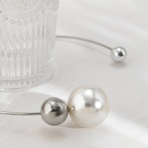 Collier de perles en or avec anneau circulaire ouvert, collier de perles rondes asymétrique et minimaliste pour femme m3331192 