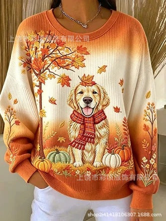 Women's autumn drop shoulder crew neck sweatshirt 3D digital print crew neck FF303475