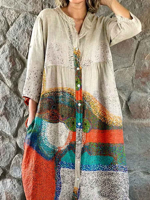 Robe chemise ample à col ras du cou et manches longues pour femme, imprimée, de qualité supérieure, m301050