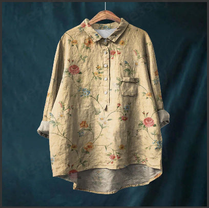 Chemise à manches longues en lin et bambou, à revers, polyvalente et tendance, m301040