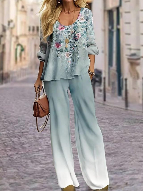 Neues Damenmode-Shirt-Set mit Rundhalsausschnitt und 3D-Druck m301240 