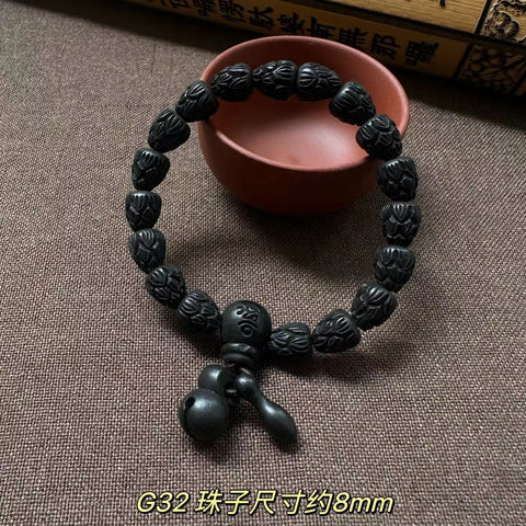 Bracelet de perles de Bouddha en jujube frappé par la foudre, bracelet Wenwan en bois gravé de perles de main de mantra à six caractères m3331239