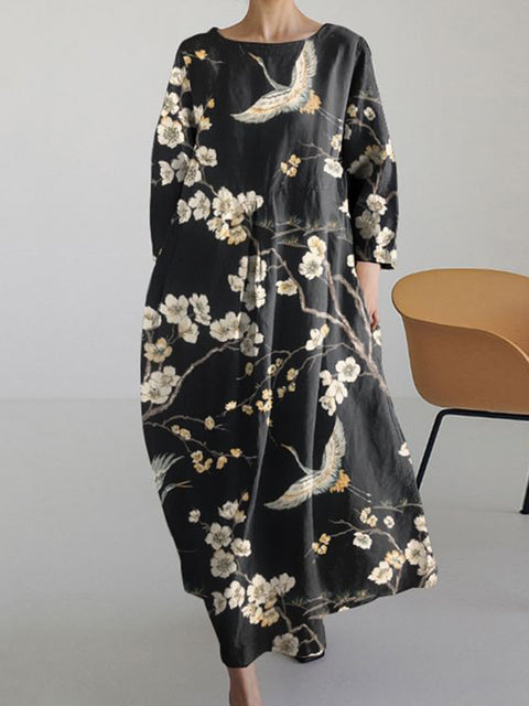 Robe longue ample à imprimé floral rétro pour femme m300916 
