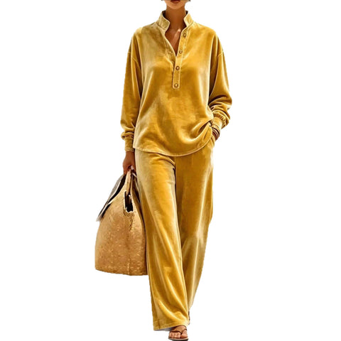 Fashion Golden Velvet Long Sleeve Top Pants Set m303225